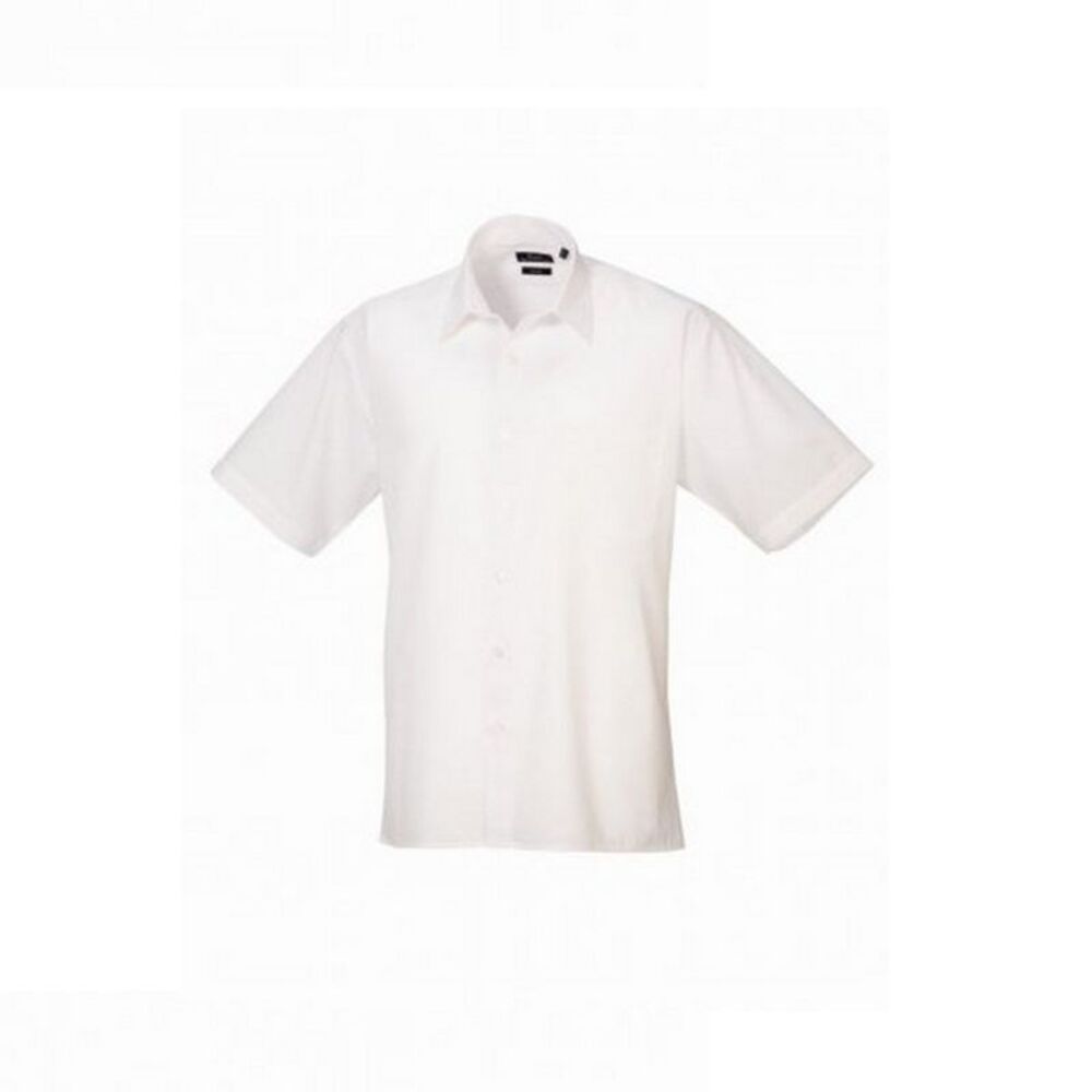 Premier Mens Short Sleeve Poplin Shirt / White